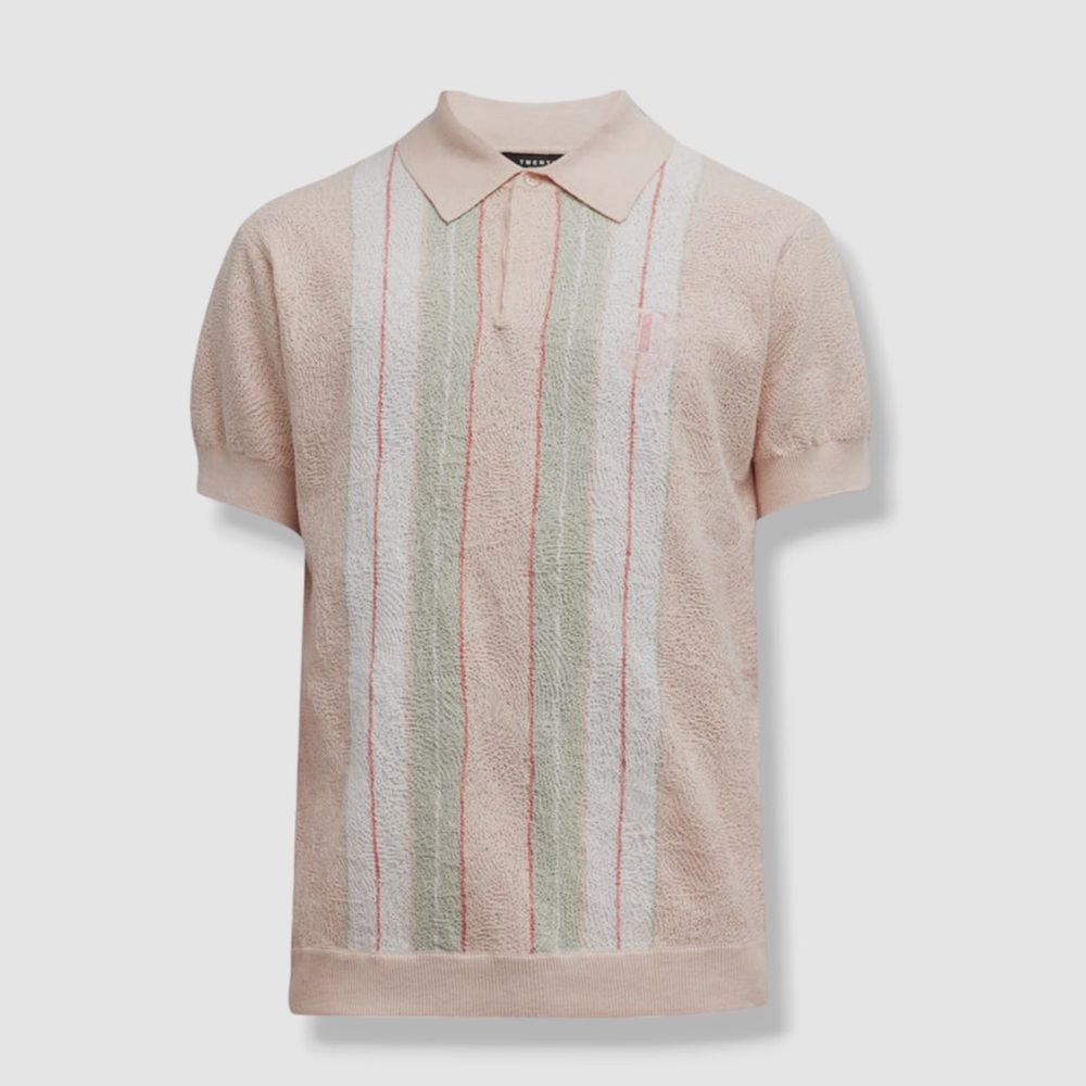 NEW TWENTY MONTREAL Men's Identity Gauze Knit Polo Shirt In Pale Pink Large
